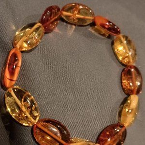 Large 7.5 inch Honey yellow and Cherry red Baltic Amber stretch bracelet